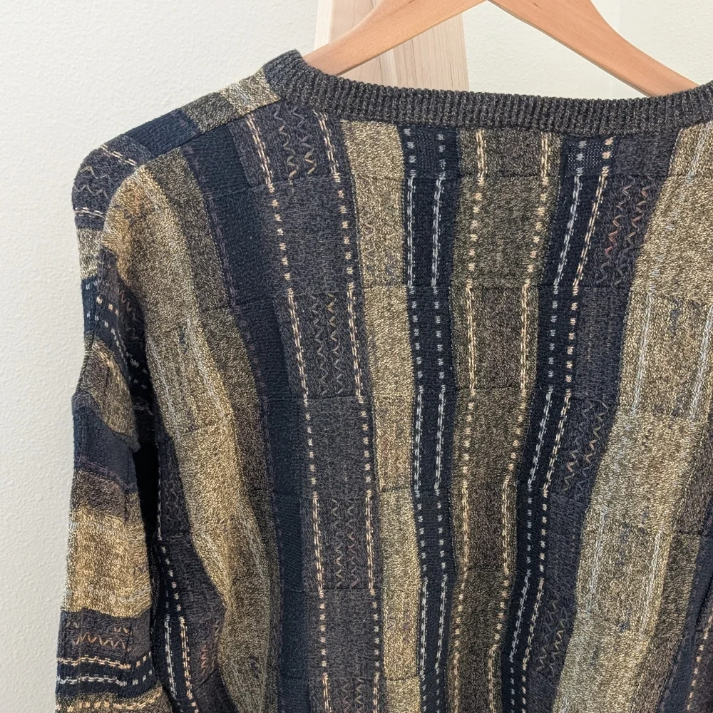 ✨SOLD✨Vintage Coogi Style Textured Earthy Neutral Crewneck Sweater In Navy - Picture 8 of 11